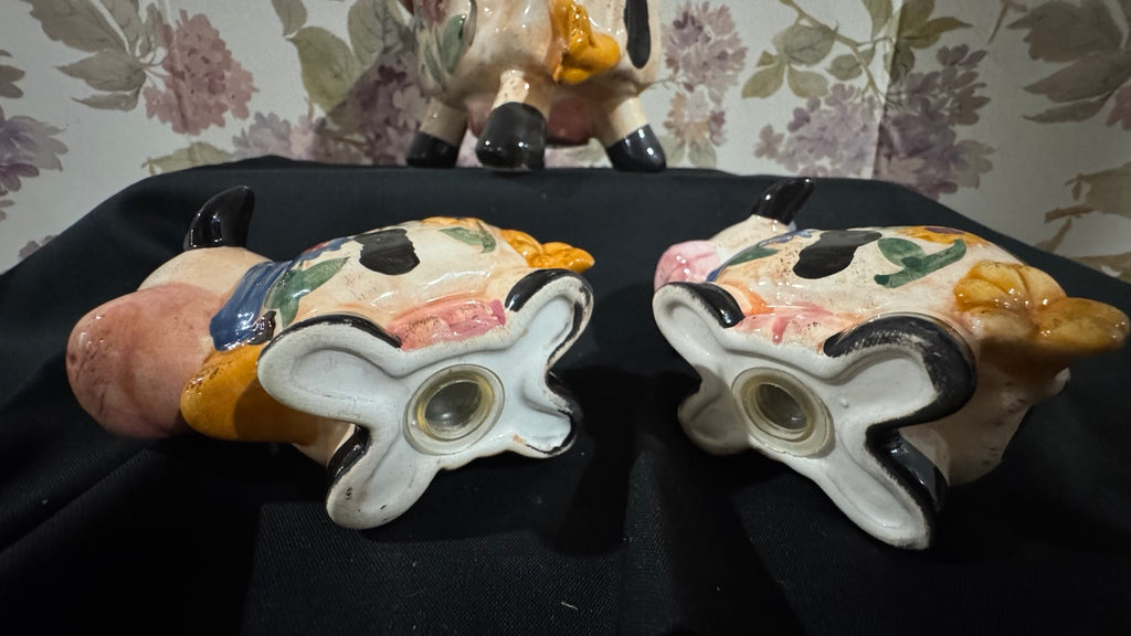 Vintage Farmhouse Cow Tea Light Holder & Salt Pepper Shaker Set