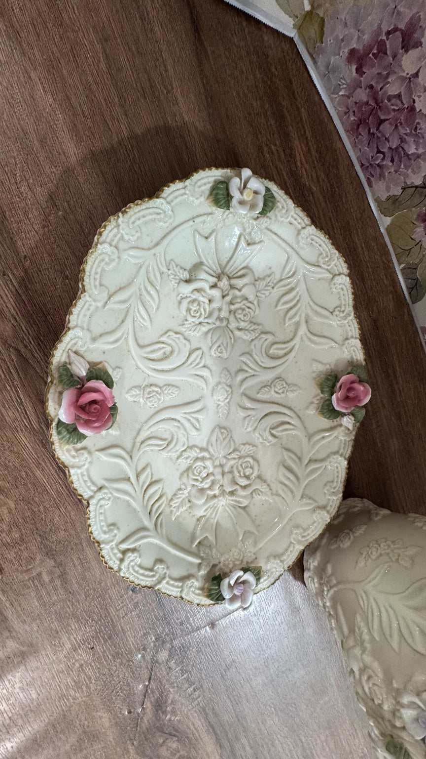 Vintage Porcelain Floral Pitcher & Tray Set – Roses & Gold Trim