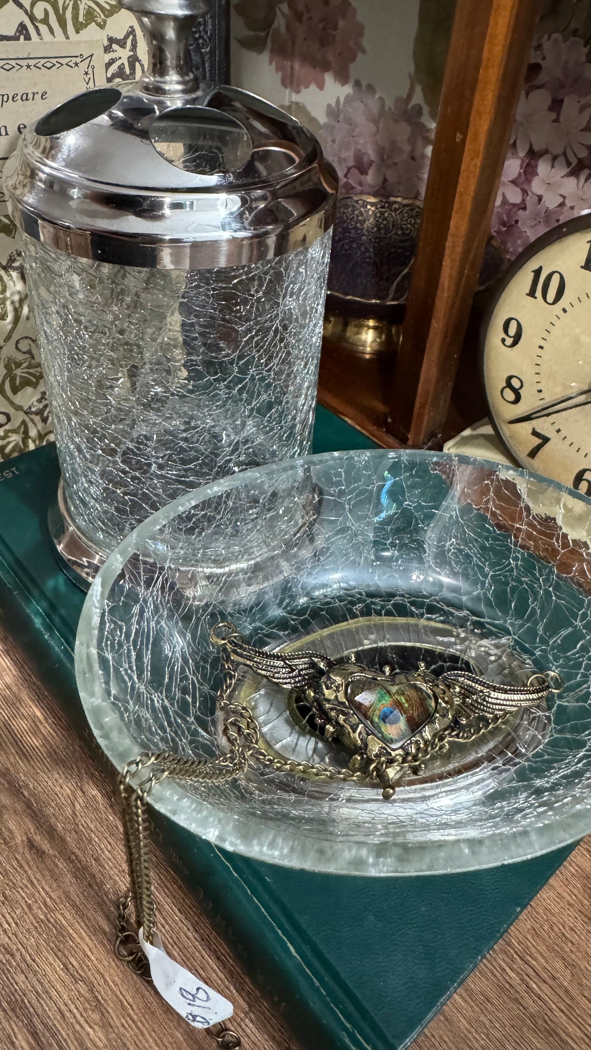 Crackle Glass Vanity Set – Silver Tone – Made in India”.