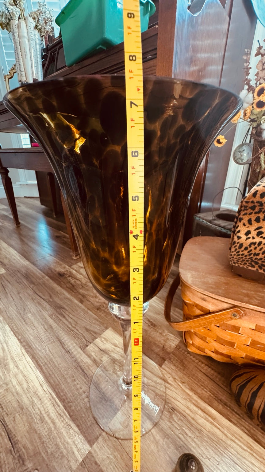 Large Amber Tortoiseshell Glass Pedestal Vase