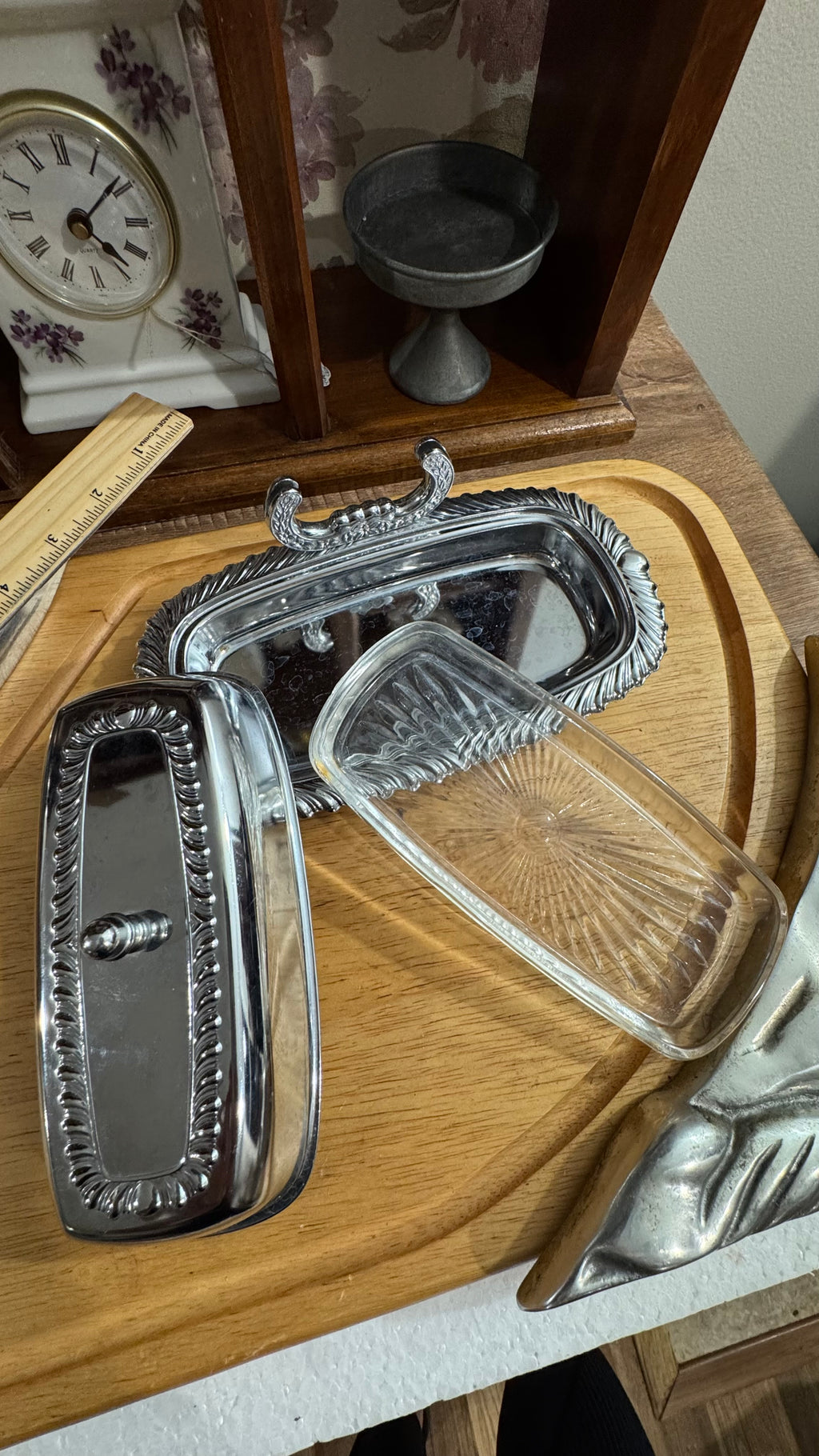 Ornate Silver-Tone Covered Butter Dish with Glass Insert –