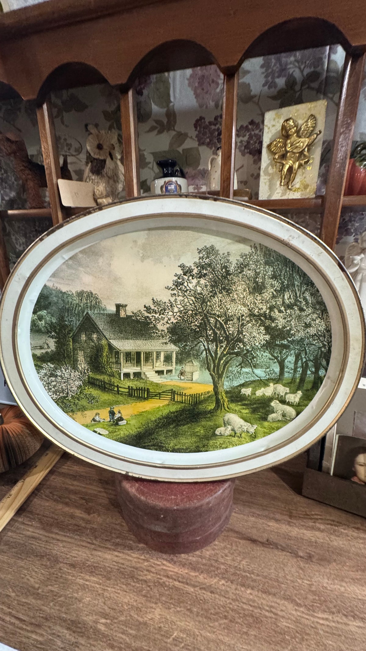 Vintage Sunshine Biscuits Tin – Currier & Ives Cottage Sheep Scene