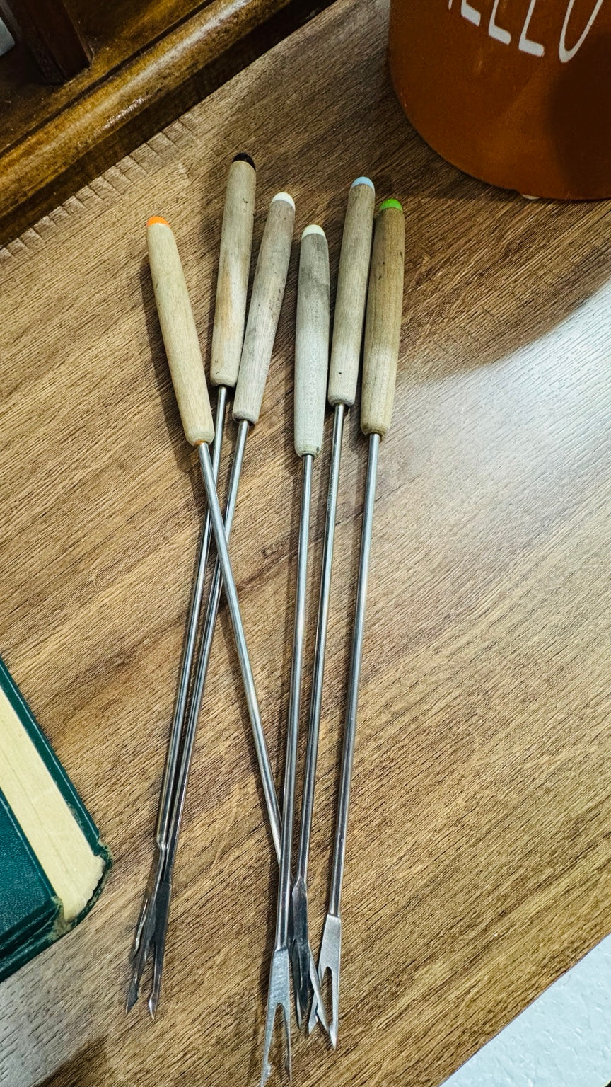 Vintage 1970s Stainless Steel Fondue Forks – Set of 6 in Original Box