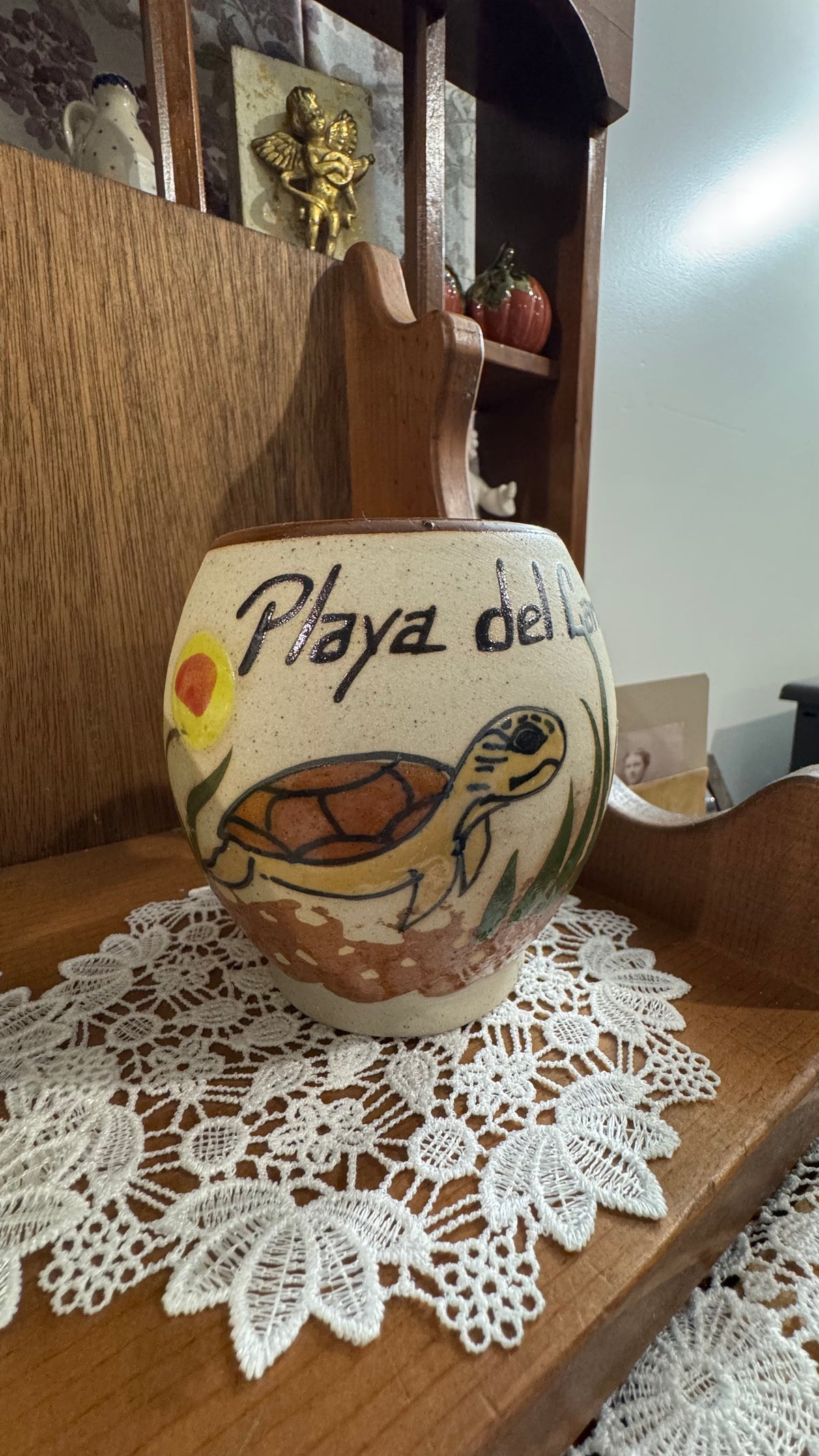 Mexican Souvenir Pottery Mugs – Playa del Carmen Turtle & Durango – Pair