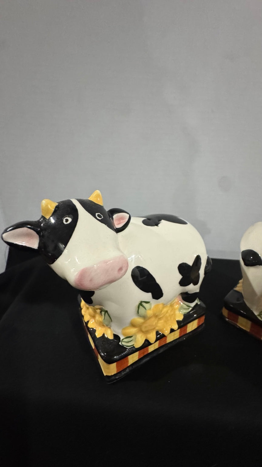 Farmhouse Cow Salt & Pepper Shakers – Sunflower Accent Pair