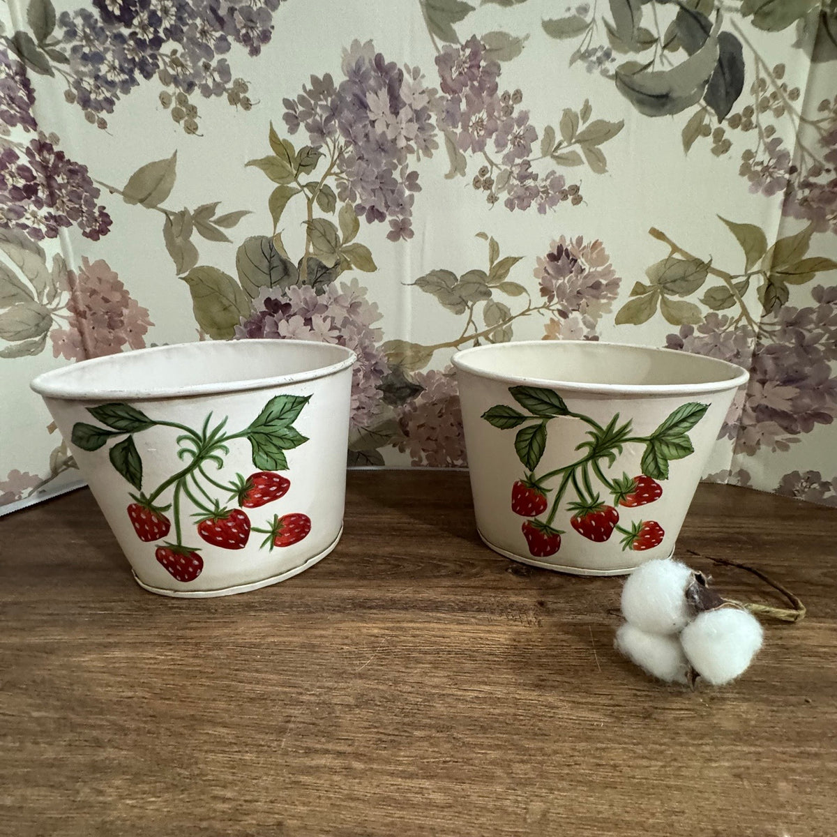 Vintage Style Strawberry Planter Pots | Set of 2 Decorative Metal Cachepots