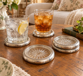 Vintage Leonard Silverplate & Glass Coasters – Set of 5