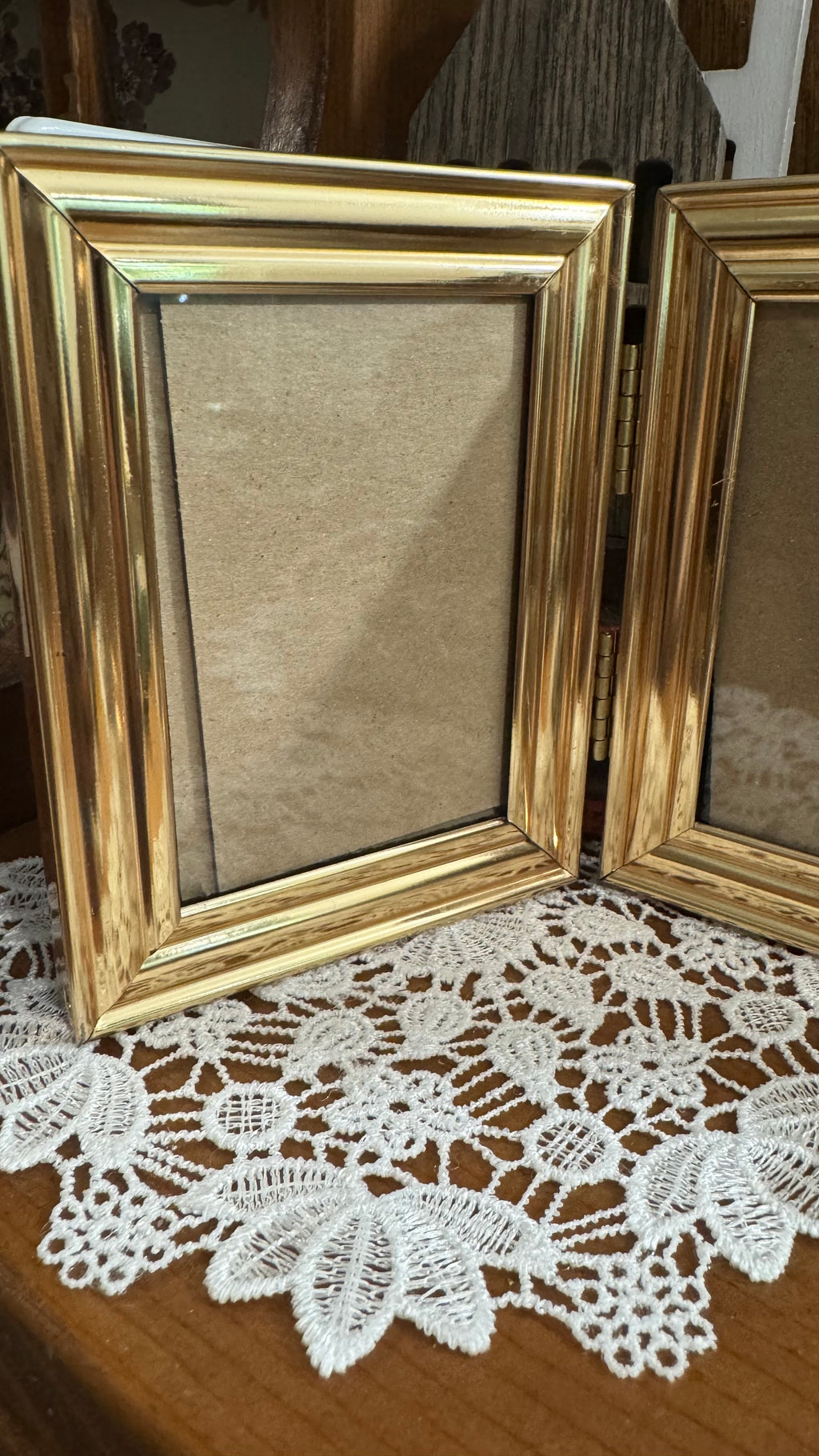 Small Gold-Tone Hinged Double Picture Frame – Tabletop Display