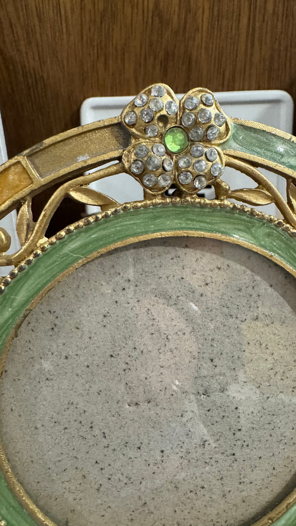Vintage Sunflower 1998 Green & Gold Round Rhinestone Picture Frame