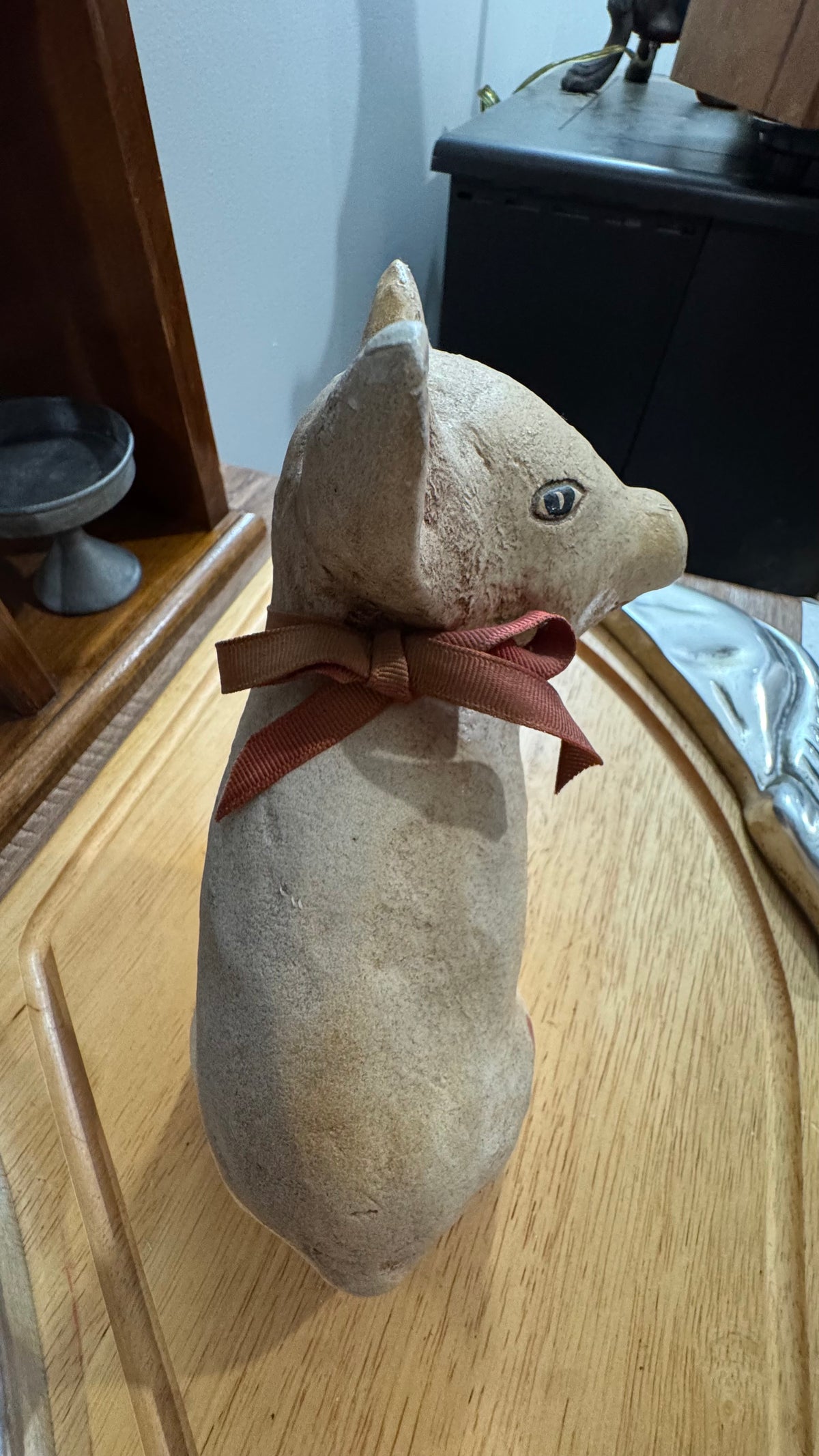 Rustic Sitting Pig Figurine with Red Heart & Bow