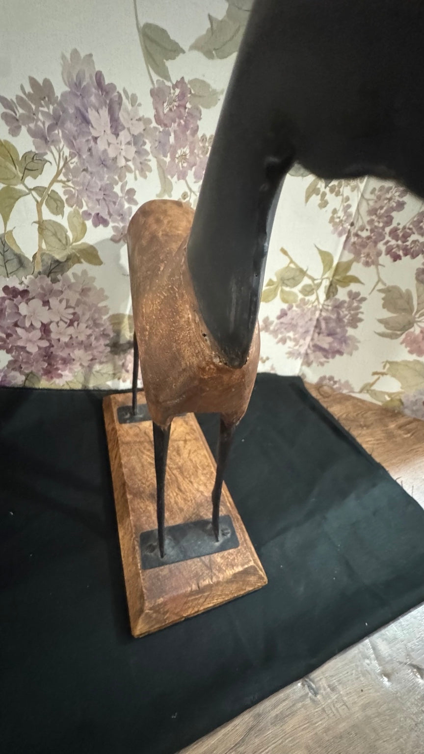 Handcrafted Rustic Wooden Horse Sculpture on Wood Base – 12”