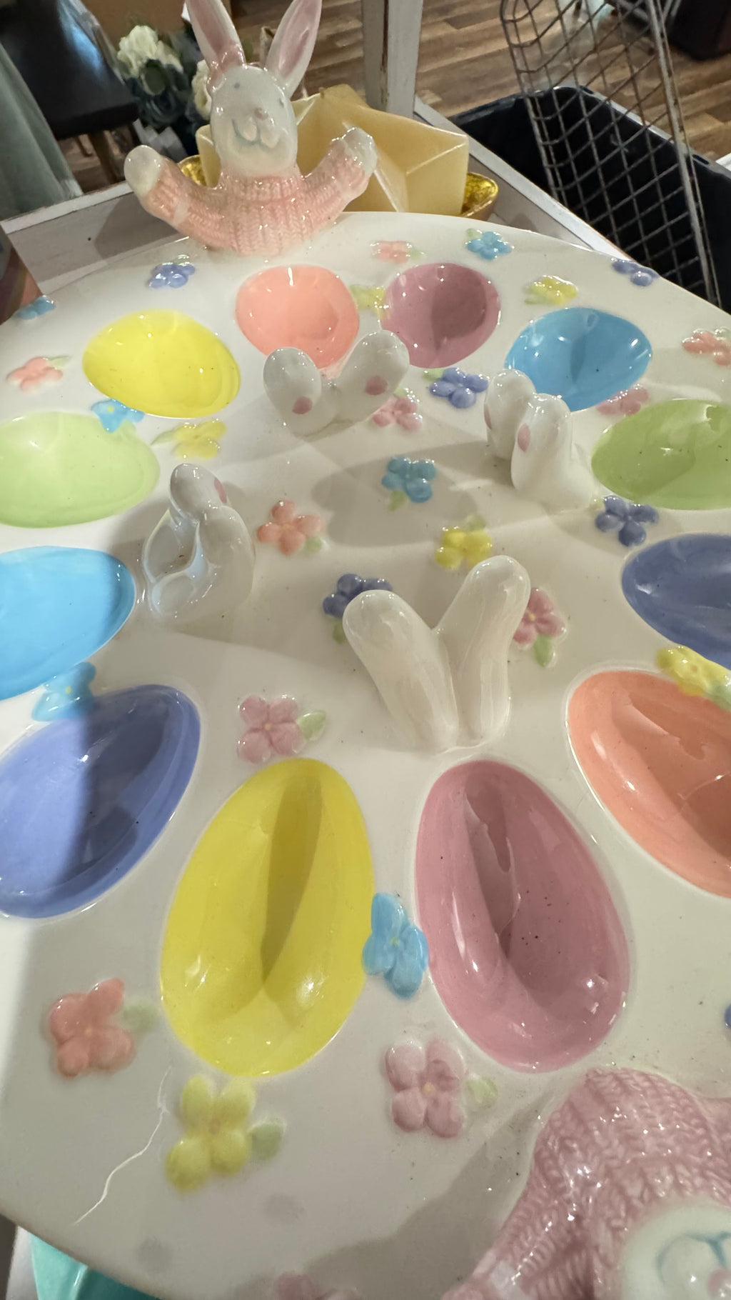 Blossoms & Blooms Easter Bunny Deviled Egg Platter Ceramic Spring Tray
