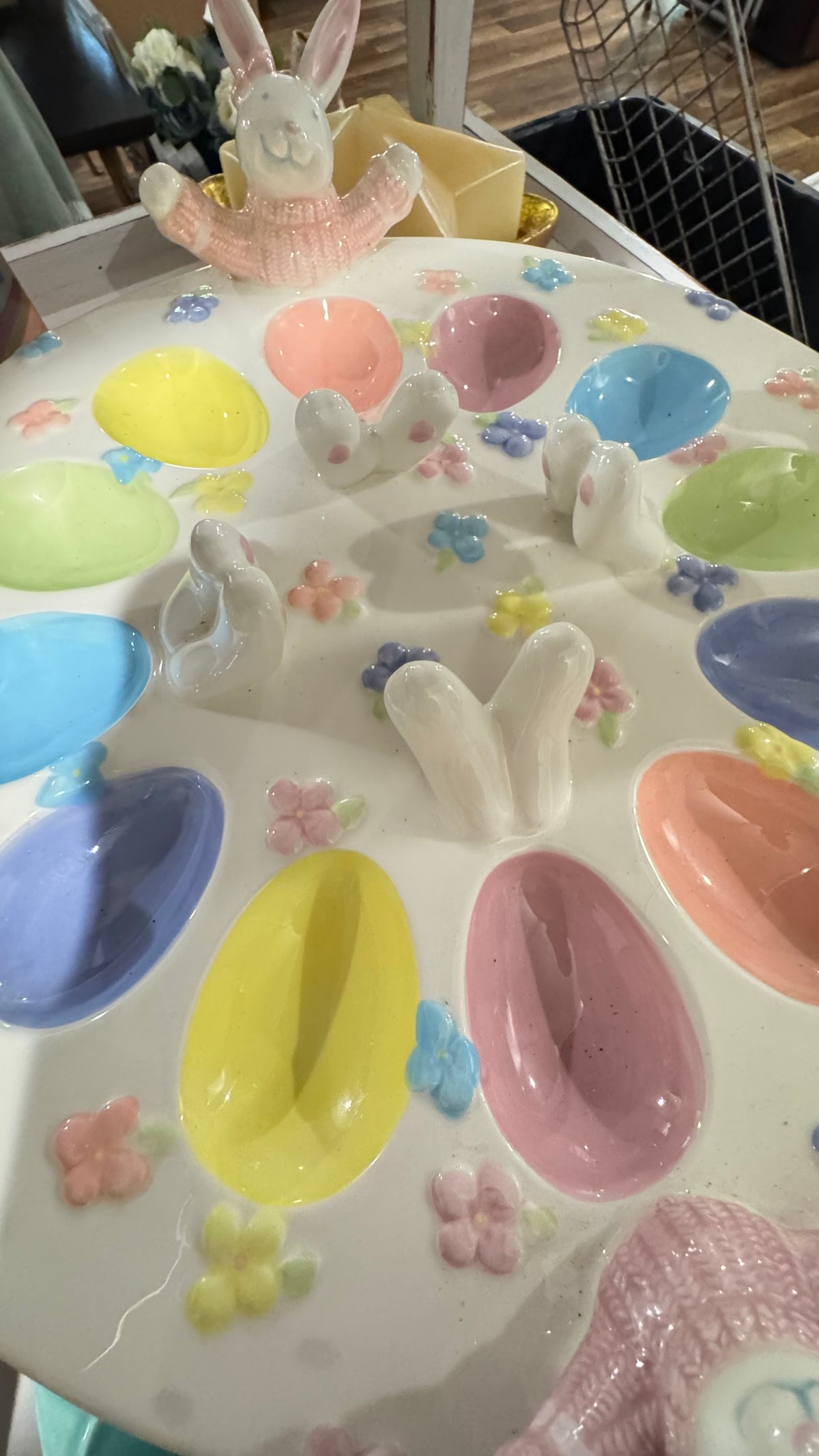 Blossoms & Blooms Easter Bunny Deviled Egg Platter Ceramic Spring Tray