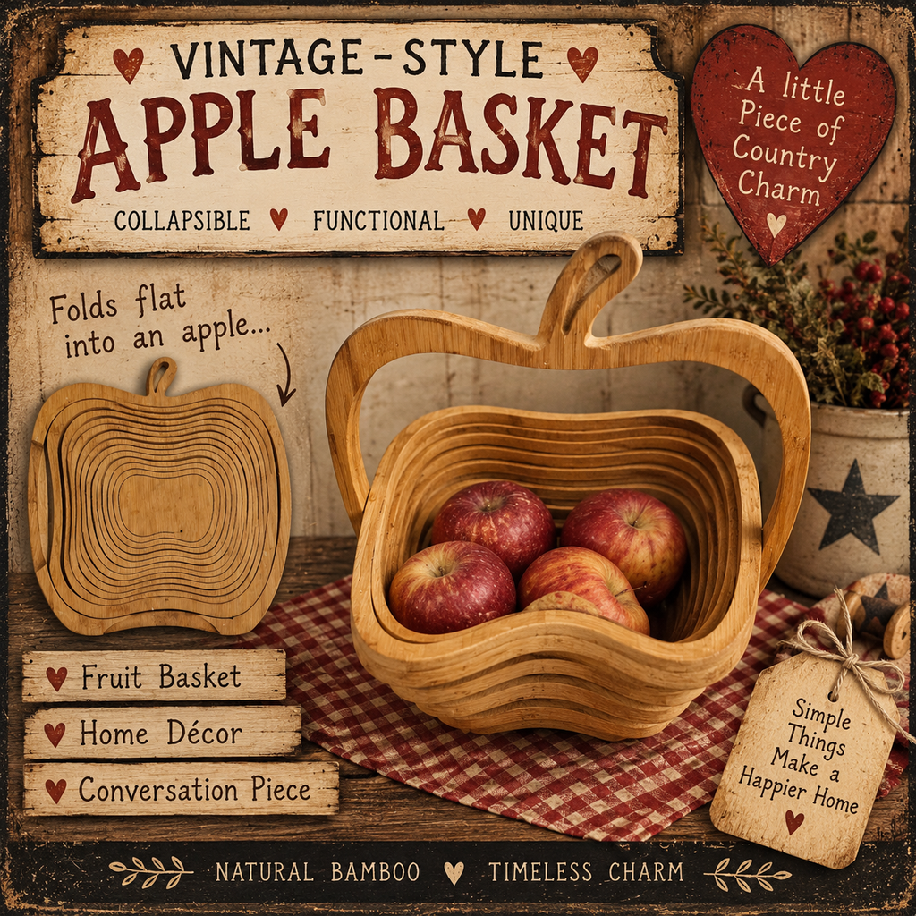 Vintage-Style Bamboo Collapsible Apple Basket – Folding Puzzle Basket