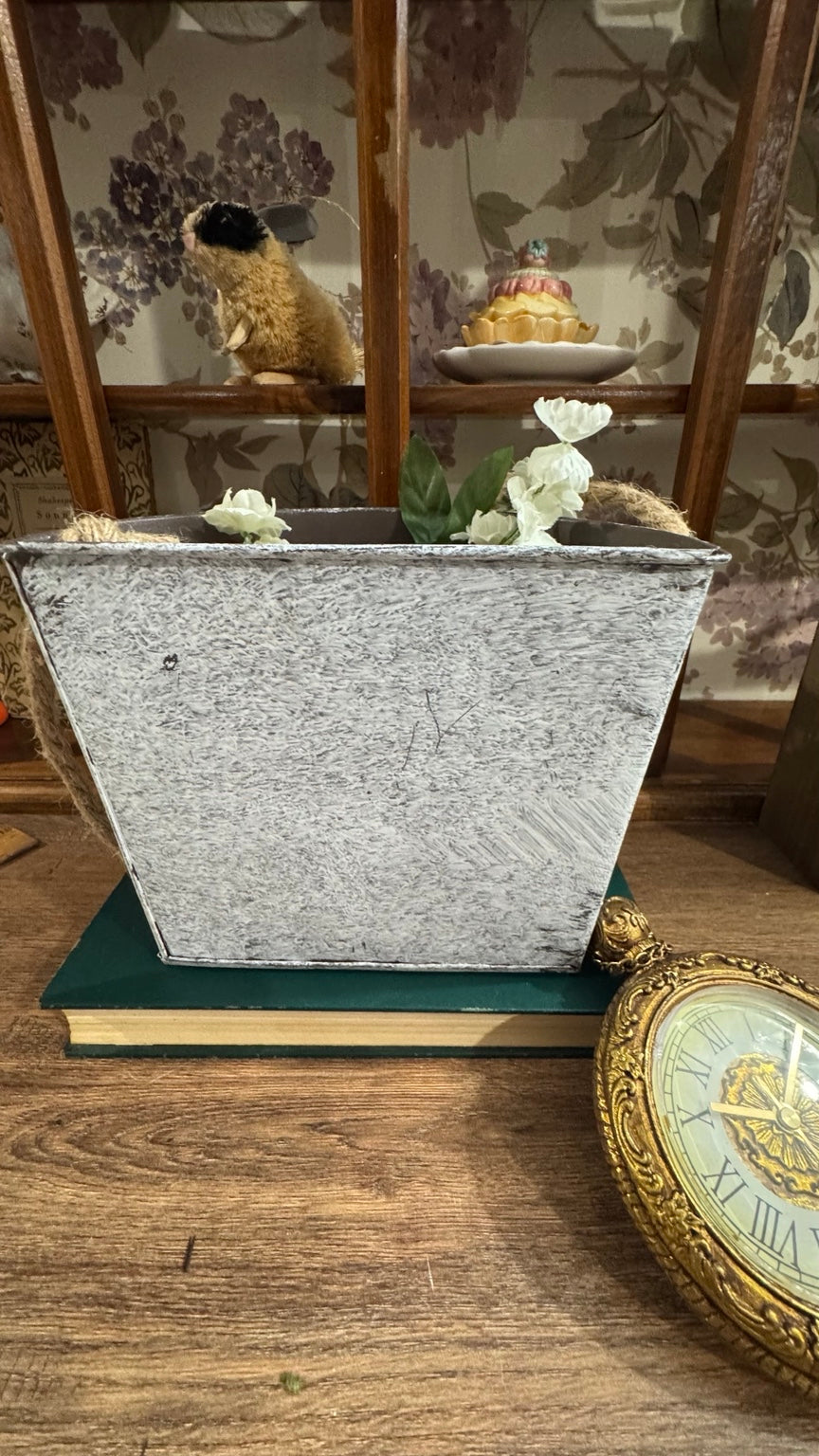 French Country Bird Metal Planter Bucket with Rope Handle