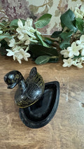 Vintage Hand-Carved Black Soapstone Duck Trinket Box | Etched Lidded Keepsake