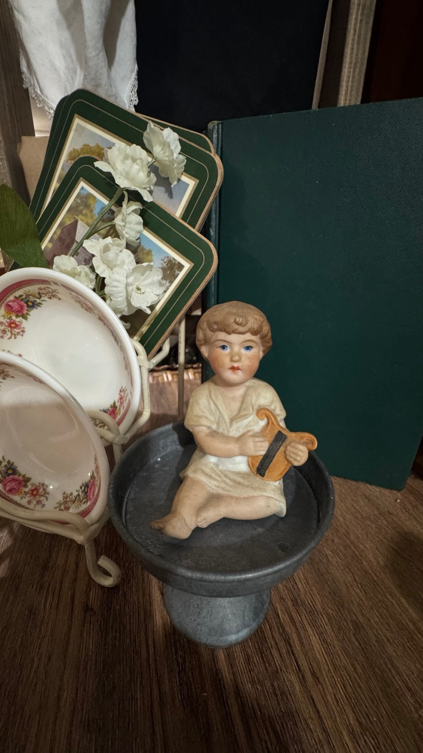 Bisque Boy Musician Figurine with Lyre