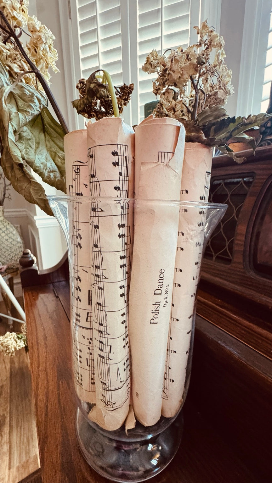 One-of-a-Kind Vintage Sheet Music & Dried Hydrangea Arrangement