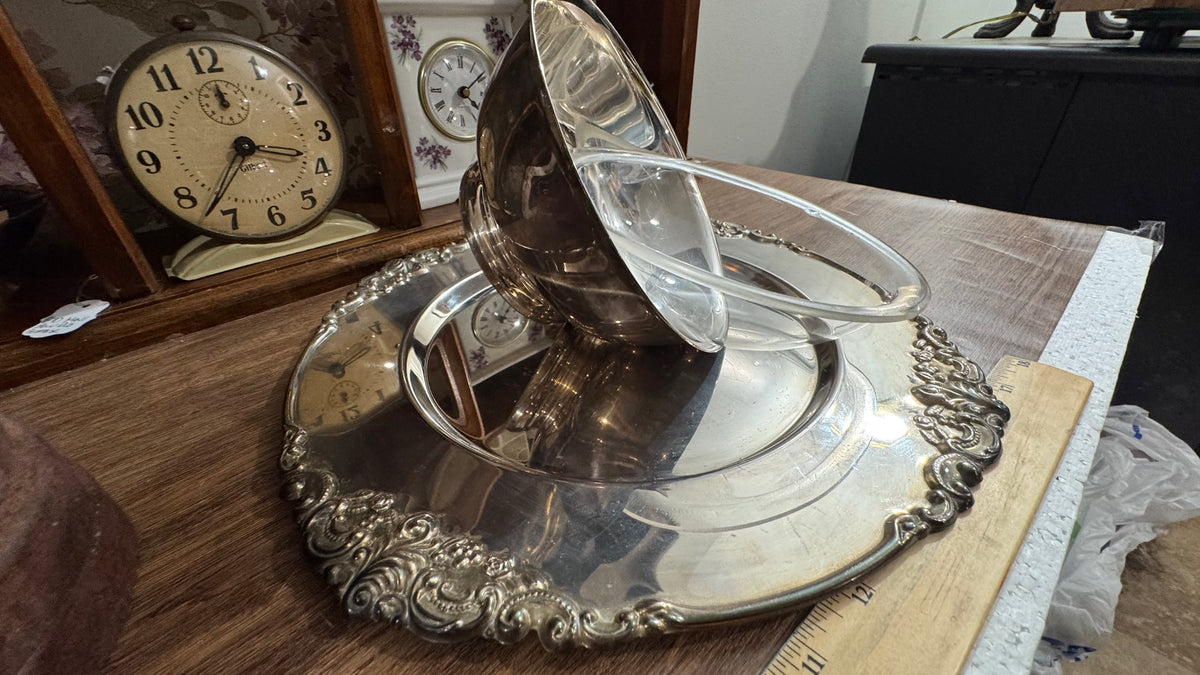 Ornate Silver-Tone Chip & Dip Serving Set – 3 Pieces