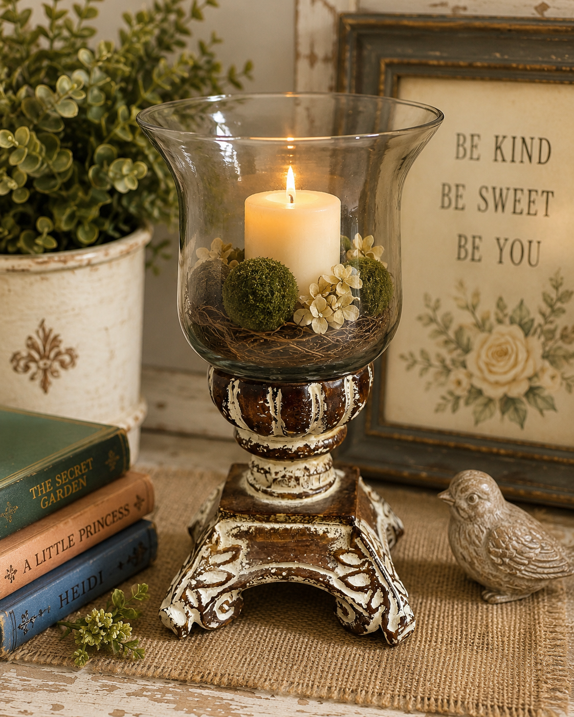 Southern Living at Home Distressed Hurricane Candle Holder / Glass Vase