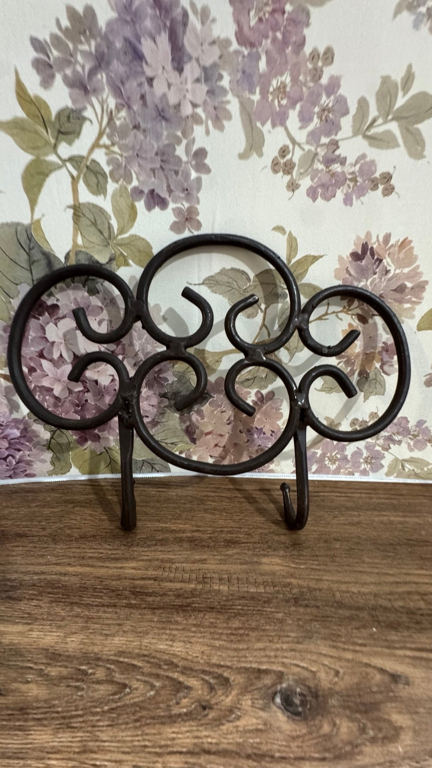 Decorative Wrought Iron Double Wall Hook | Farmhouse Scroll Coat & Towel Rack