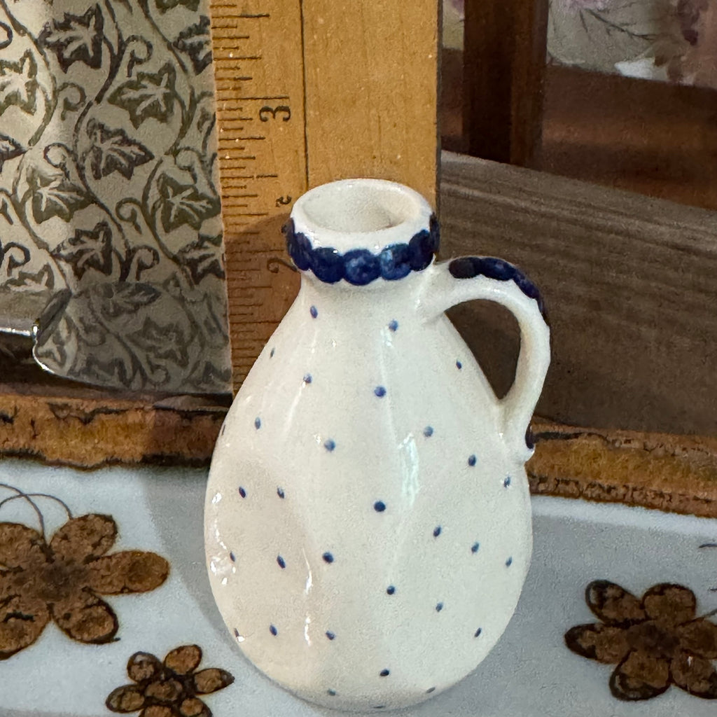 Vintage Anfora Mexico Mini Pottery Pitcher – Blue & White