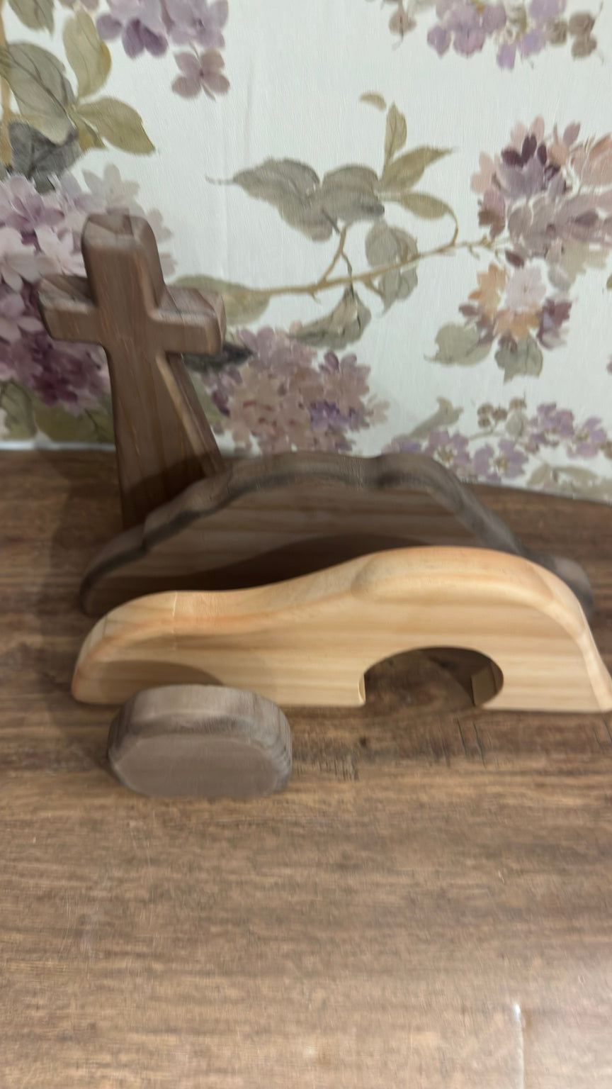 He Is Risen Indeed Wooden Easter Resurrection Scene Empty Tomb Cross Decor