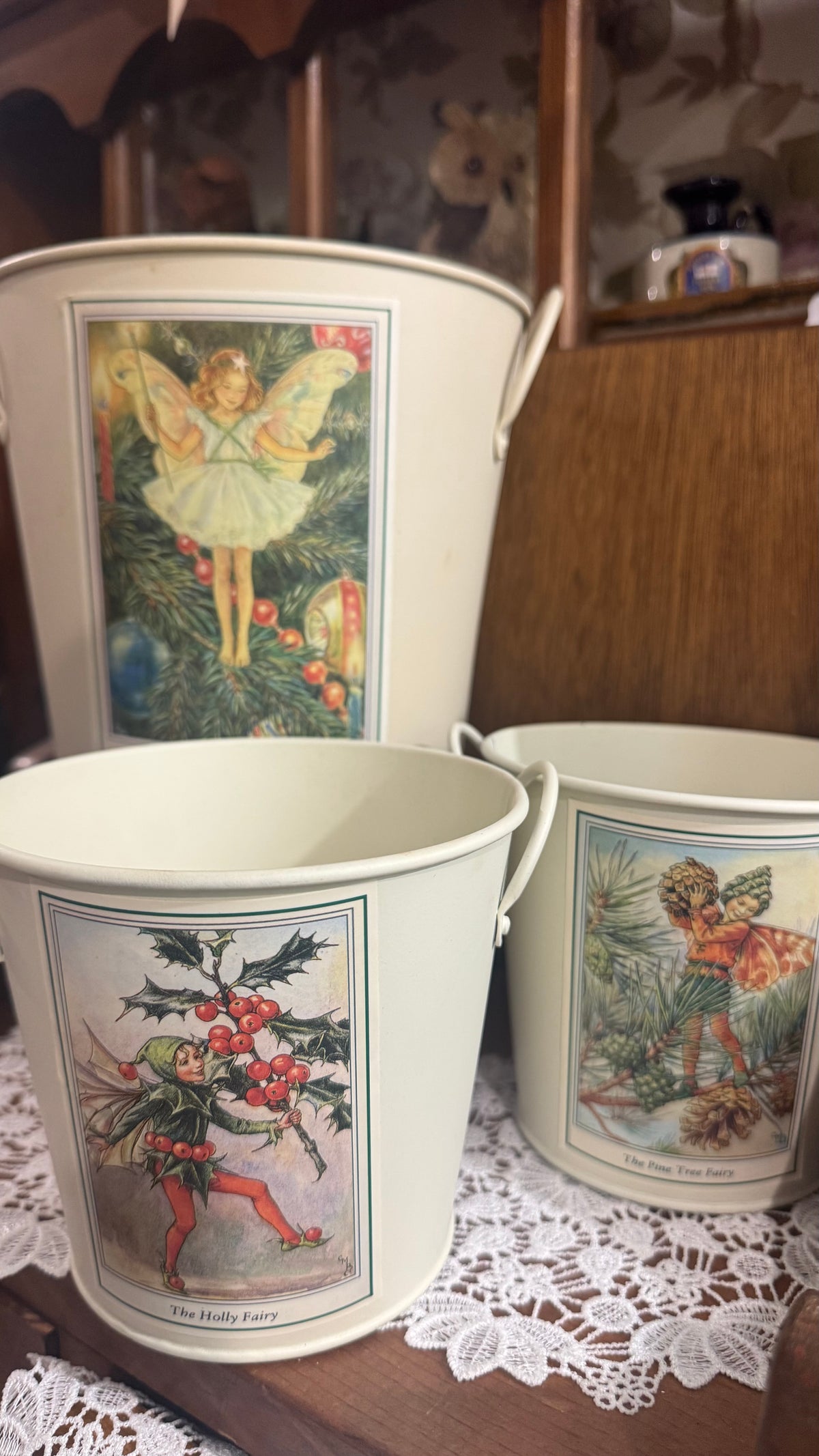 Flower Fairies Christmas Metal Pails / Decorative Planters – Set of 3