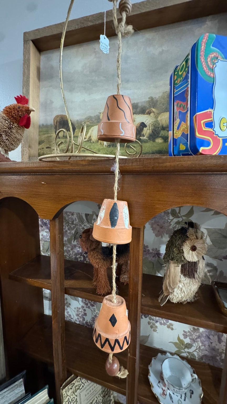 Rustic Terracotta Pot Wind Chime – Hand Painted Folk Art