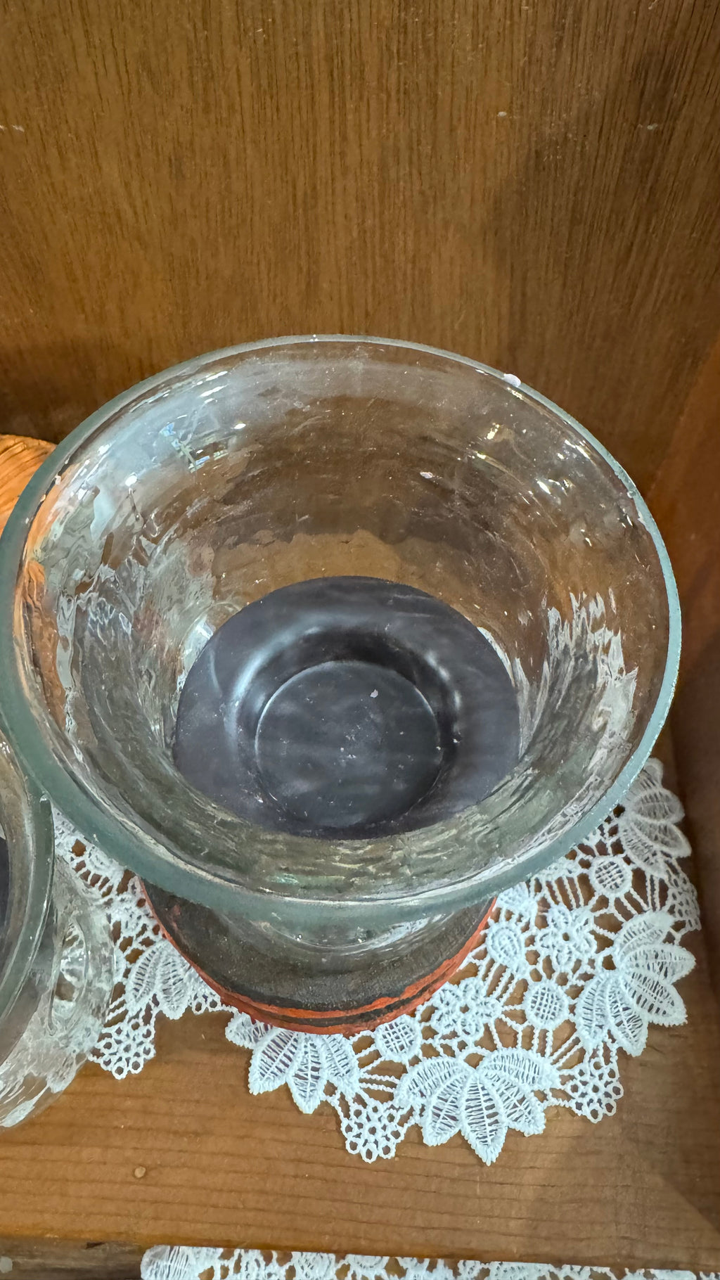 Rippled Glass Hurricane Candle Holders with Metal Inserts – Set of 2