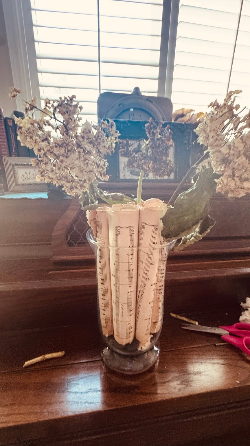 One-of-a-Kind Vintage Sheet Music & Dried Hydrangea Arrangement
