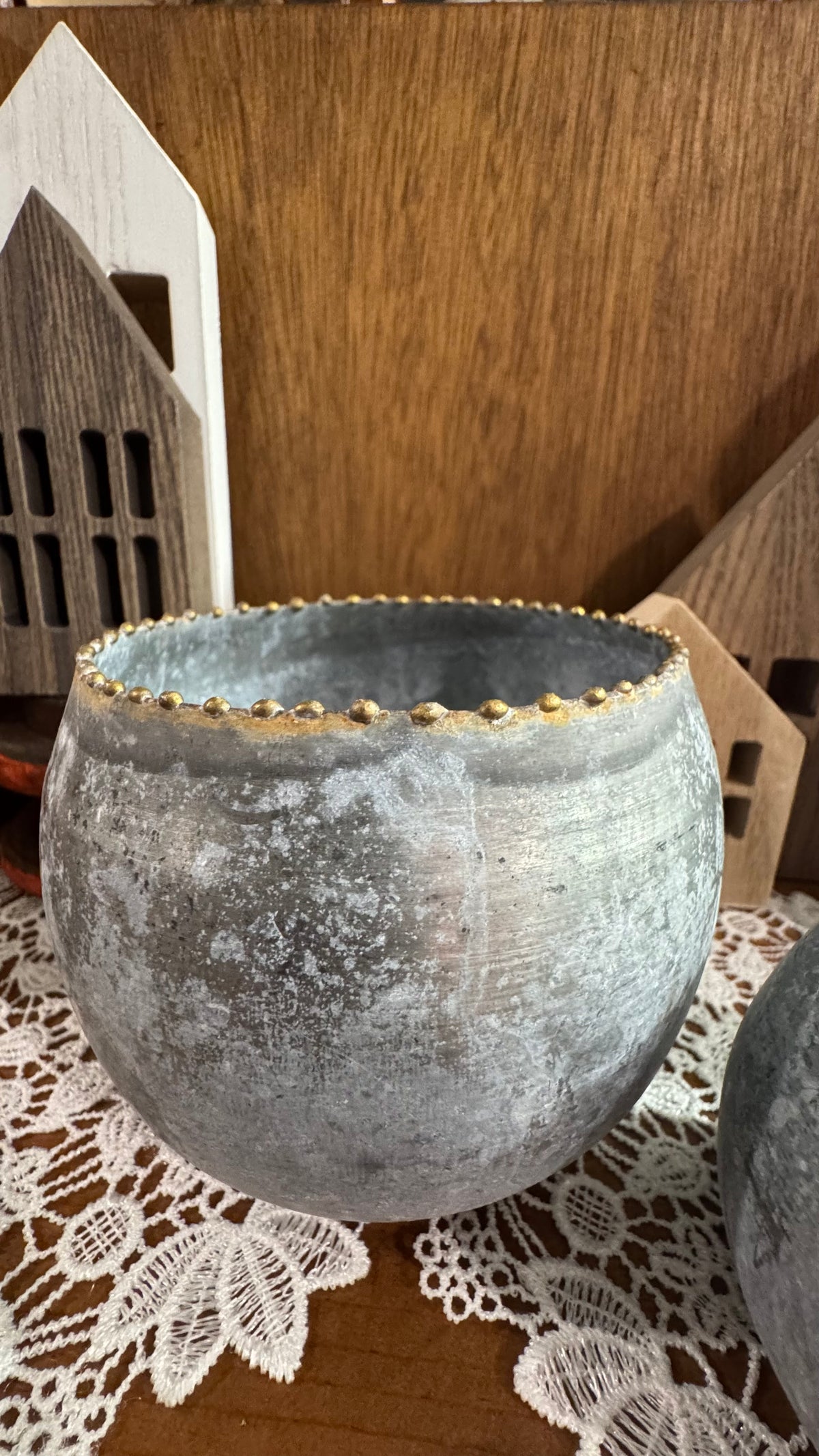 Distressed Gray Metal Decorative Pots / Candle Holders – Set of 2