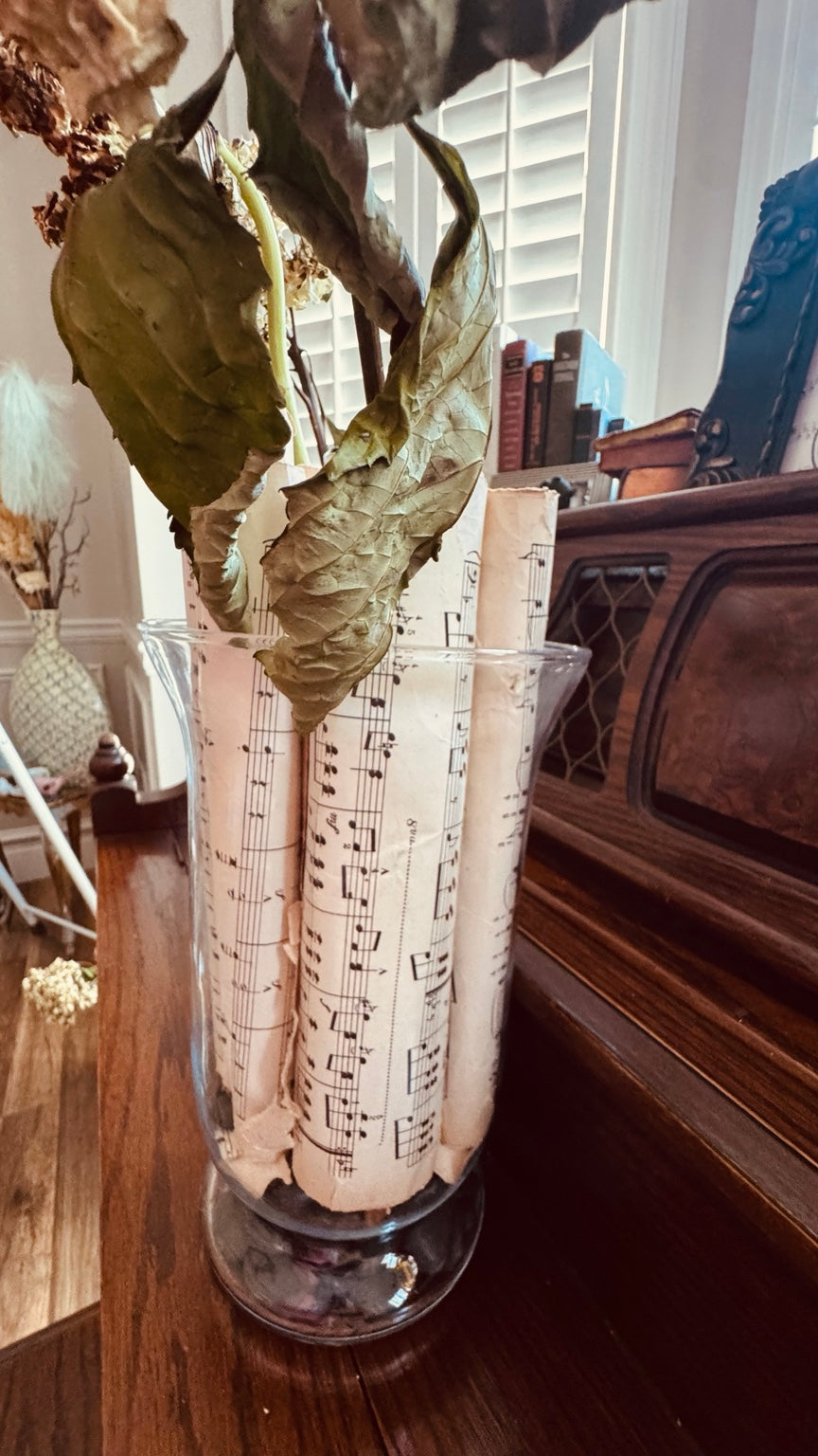 One-of-a-Kind Vintage Sheet Music & Dried Hydrangea Arrangement