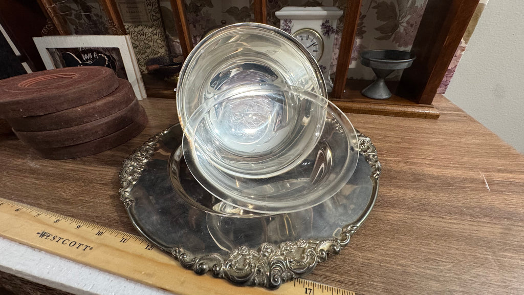 Ornate Silver-Tone Chip & Dip Serving Set – 3 Pieces
