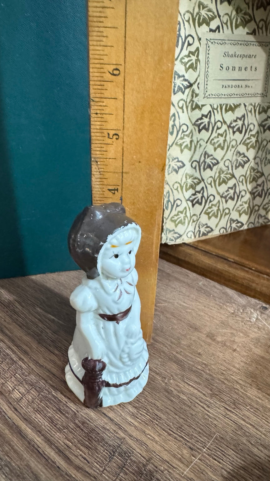 Vintage Porcelain Lady Figurine – Bonnet & Basket – 4”
