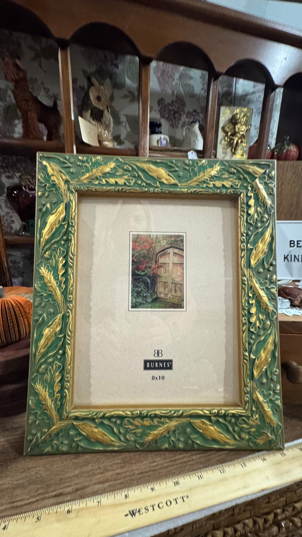 Burnes 8x10 Green Gold Ornate Botanical Leaf Picture Frame Tabletop Wall Decor
