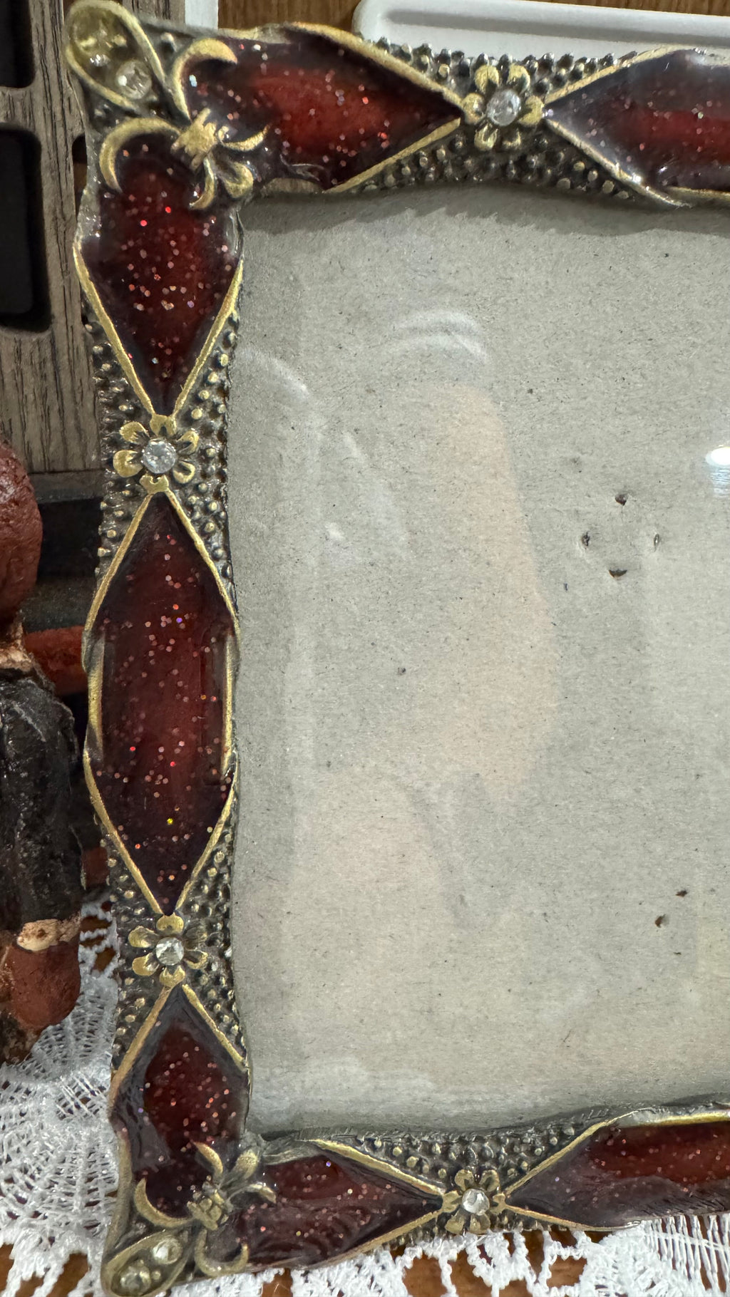 Burgundy & Antique Gold-Tone Rhinestone Tabletop Picture Frame