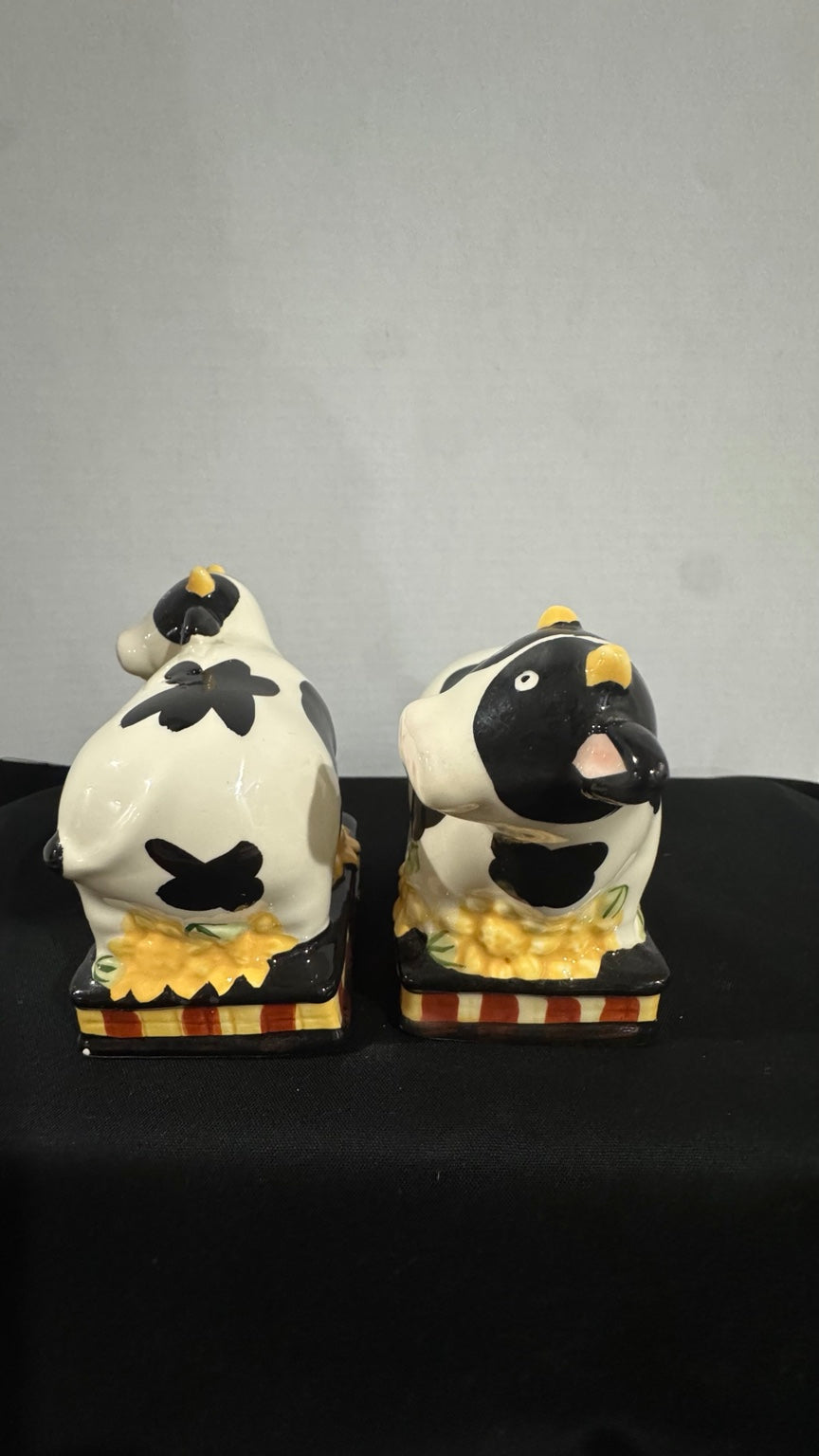 Farmhouse Cow Salt & Pepper Shakers – Sunflower Accent Pair