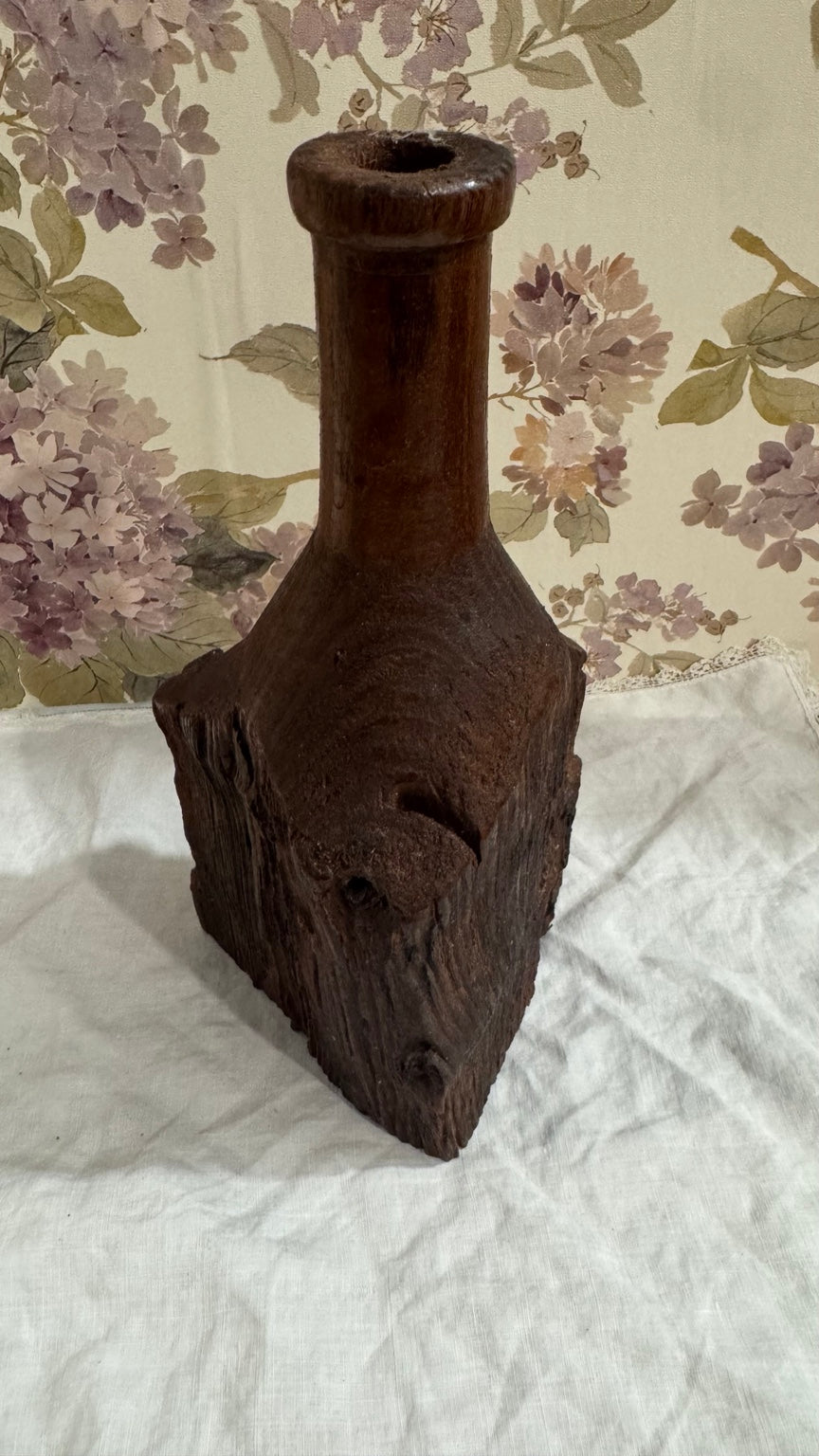 Hand-Carved Rustic Wooden Bud Vase | Live Edge Folk Art Decor