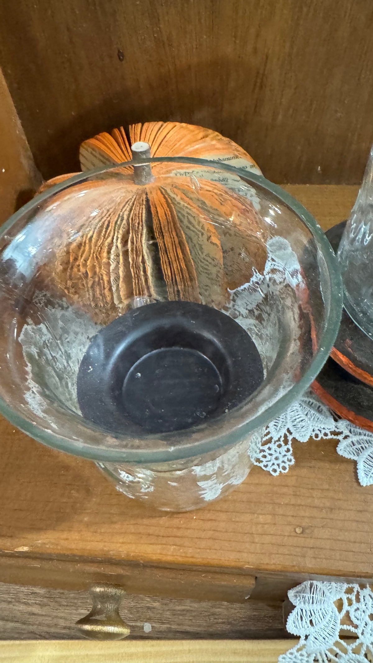 Rippled Glass Hurricane Candle Holders with Metal Inserts – Set of 2