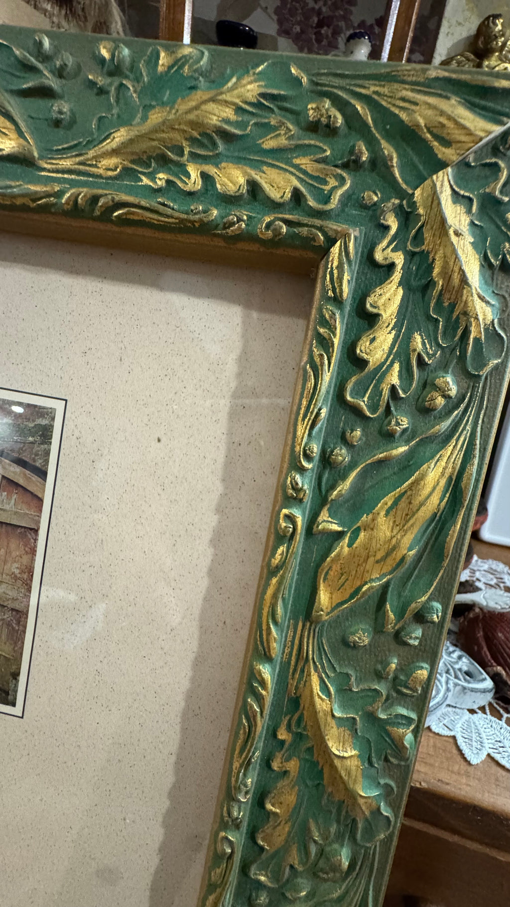 Burnes 8x10 Green Gold Ornate Botanical Leaf Picture Frame Tabletop Wall Decor