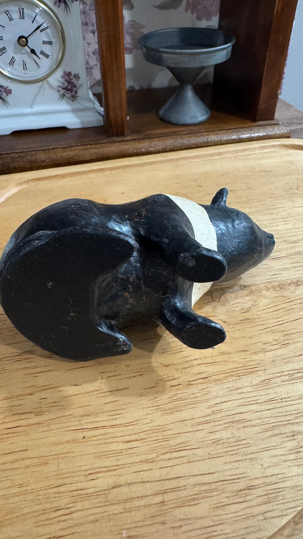 Black & Cream Sitting Pig Figurine – Primitive Farmhouse Décor –