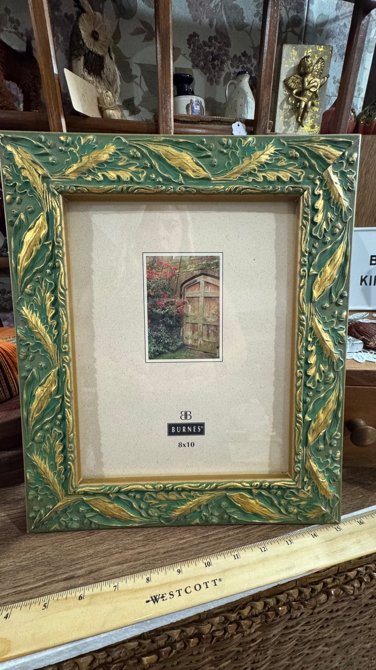 Burnes 8x10 Green Gold Ornate Botanical Leaf Picture Frame Tabletop Wall Decor