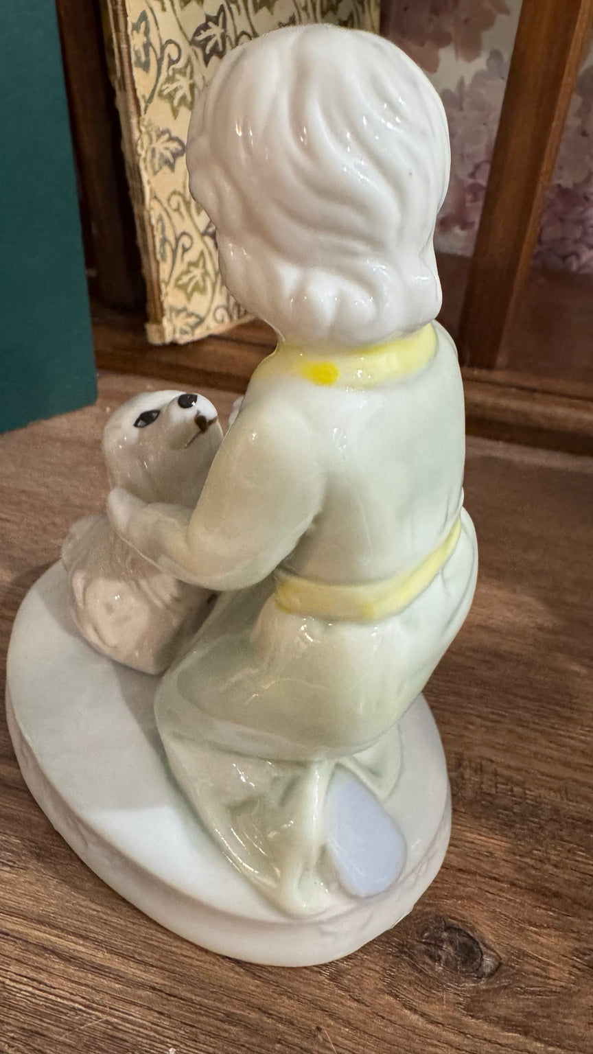 K’s Collection Porcelain Child & Dog Figurine