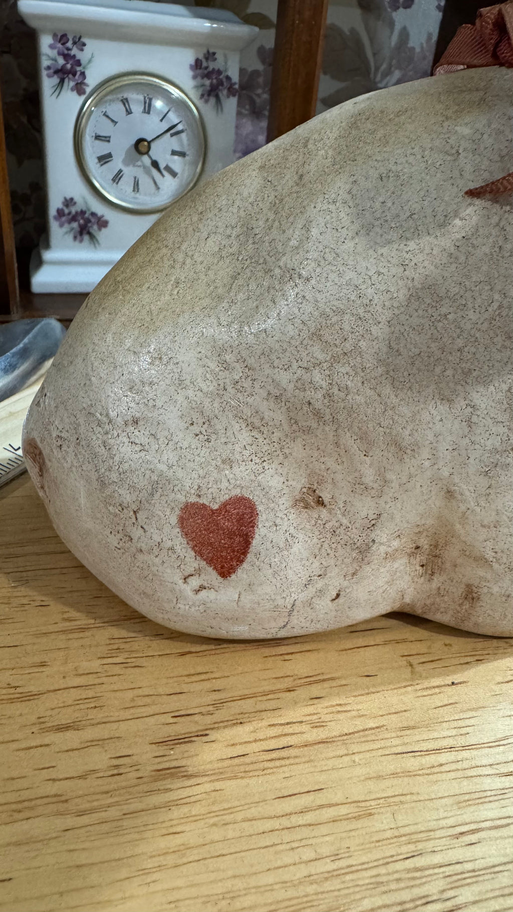 Rustic Sitting Pig Figurine with Red Heart & Bow