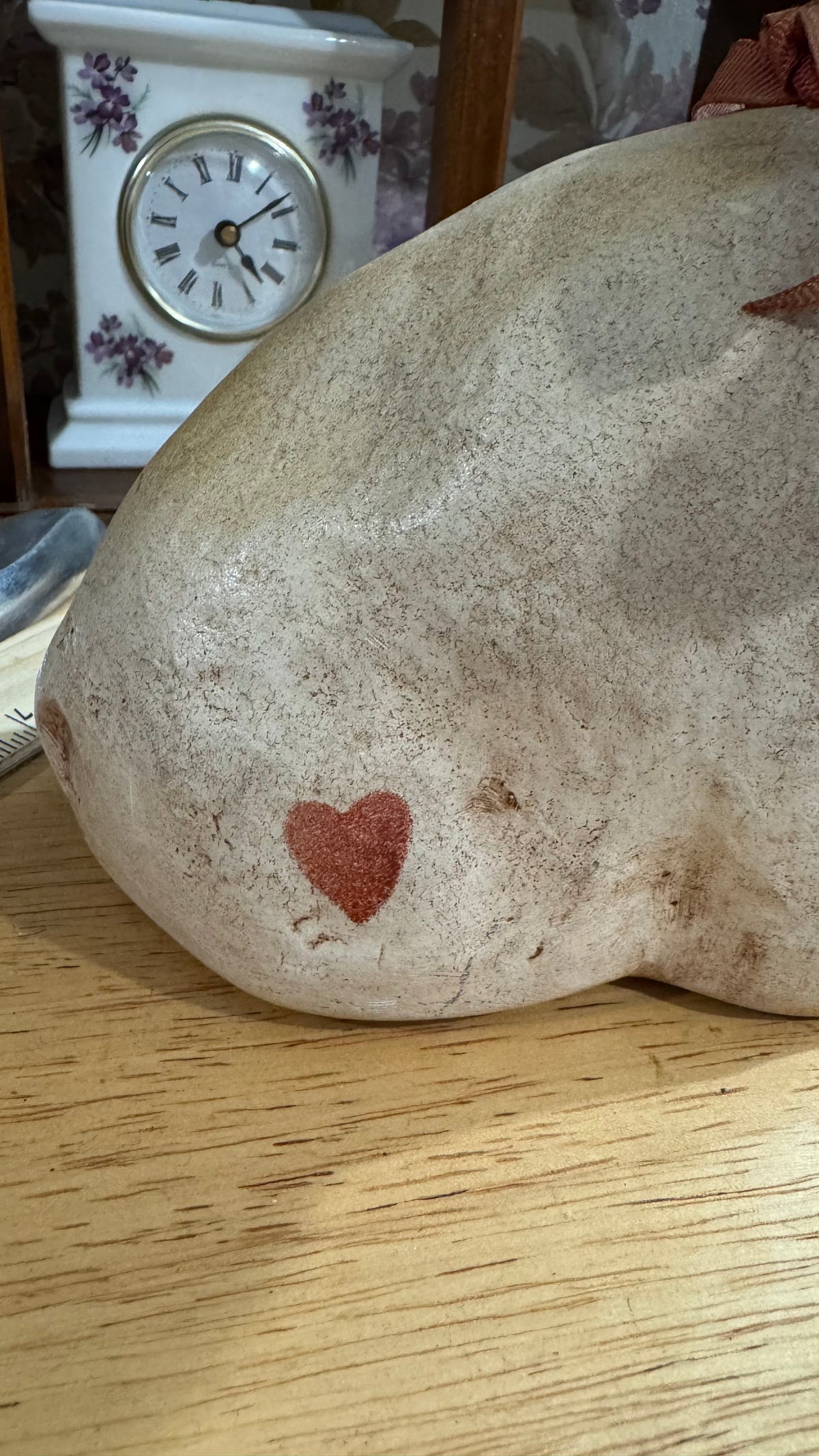 Rustic Sitting Pig Figurine with Red Heart & Bow