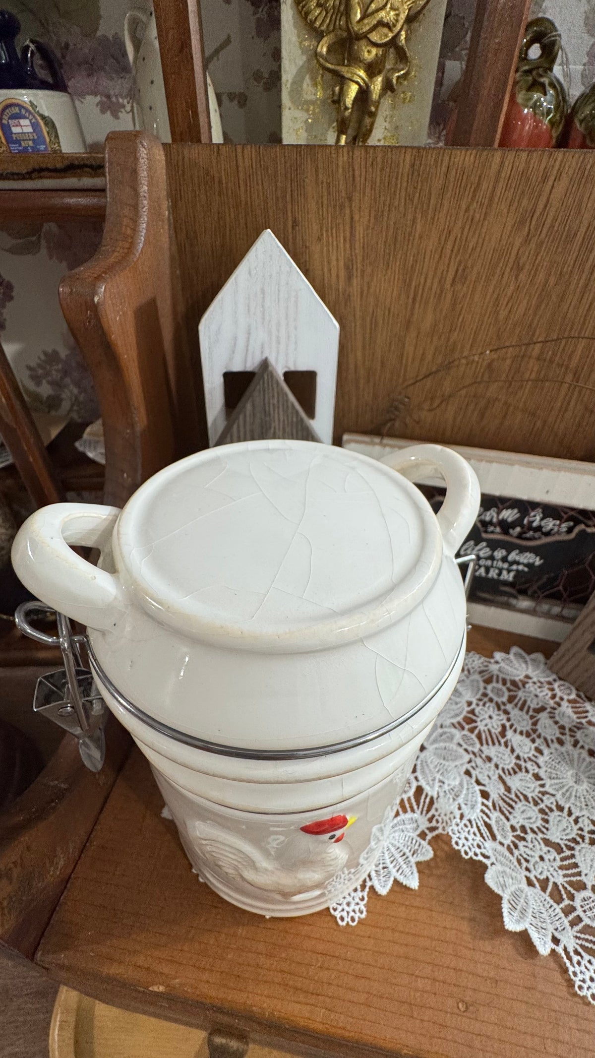 Boston Warehouse Double-Sided Rooster Canister – Farmhouse Décor –