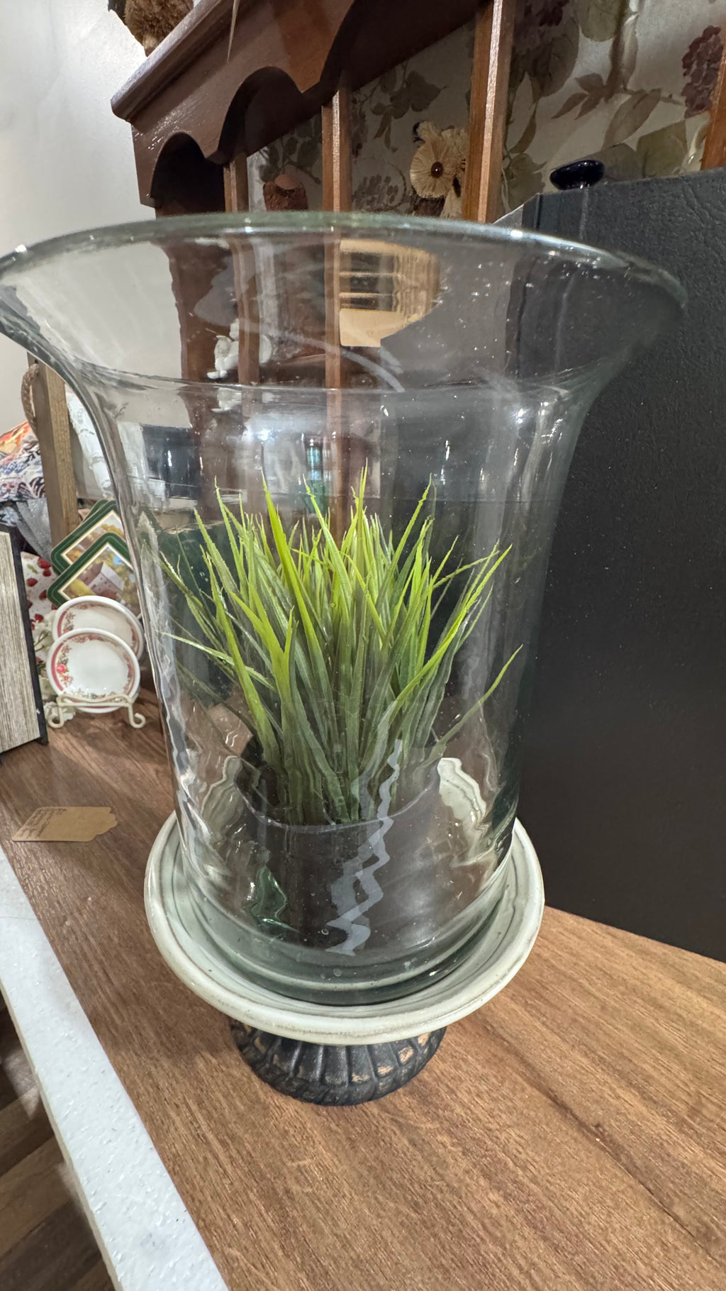 Versatile Glass Hurricane Vase & Decorative Pedestal – 2-Piece Set