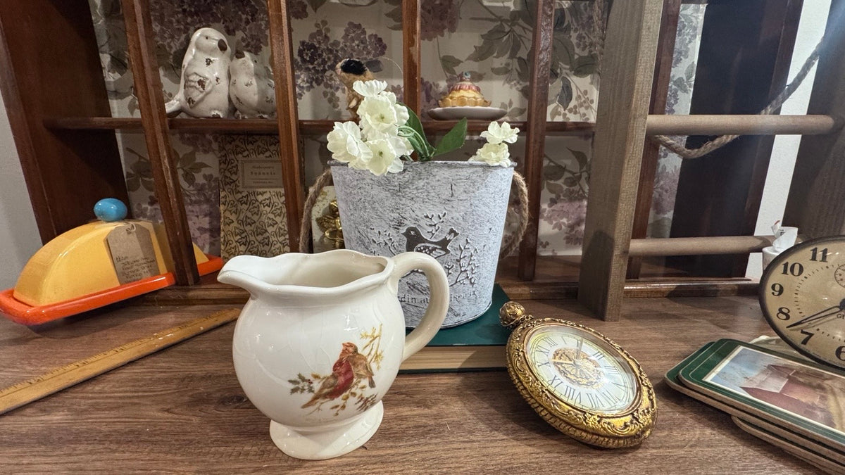 French Country Bird Metal Planter Bucket with Rope Handle