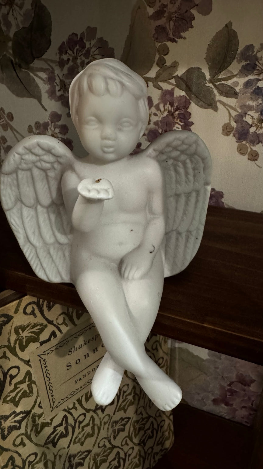 Vintage White Bisque Cherub Angel Shelf Sitter Figurine